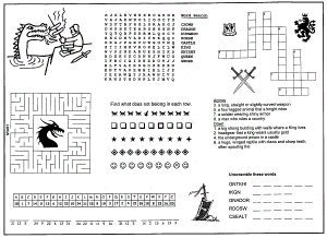 Dragon Activity kids's Menu Placemats for restaurants