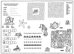 Sea Dock Back Kid's Activity Placemats Menus for restaurants