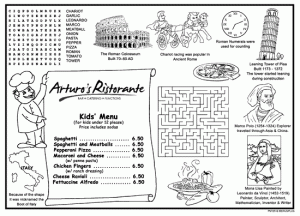 Tour of Italy Kids Coloring Menu, Italian Restaurant