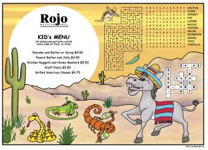 Southwest 2 kids placemat menus Mexican Restaurants